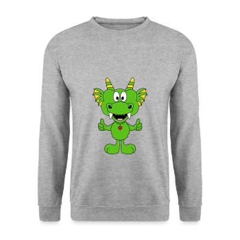 DRACHE - TIER - KIND - BABY - Unisex Pullover - Weißgrau meliert - Vorne - Alina (178cm) & Michal (187cm)
