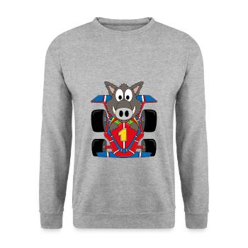 AUTO - RENNFAHRER - AUTORENNEN - WILDSCHWEIN - Unisex Pullover - Weißgrau meliert - Vorne - Alina (178cm) & Michal (187cm)