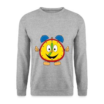 WECKER - UHR - UHRZEIT - KINDER - BABY - Unisex Pullover - Weißgrau meliert - Vorne - Alina (178cm) & Michal (187cm)