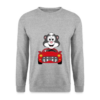 STINKTIER - AUTO - TIER - KIND - BABY - Unisex Pullover - Weißgrau meliert - Vorne - Alina (178cm) & Michal (187cm)