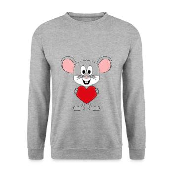MAUS - LIEBE - TIER - KIND - BABY - Unisex Pullover - Weißgrau meliert - Vorne - Alina (178cm) & Michal (187cm)