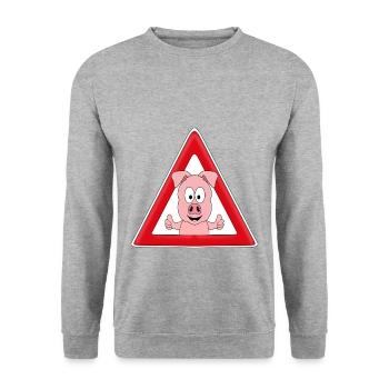 ACHTUNG SCHWEIN - SAU - TIER - TIERISCH - Unisex Pullover - Weißgrau meliert - Vorne - Alina (178cm) & Michal (187cm)