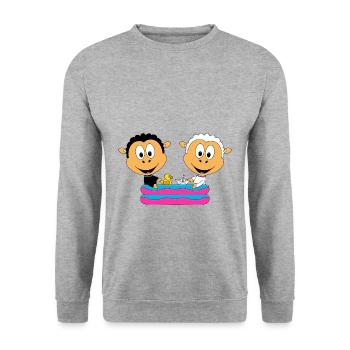 SCHAFE - POOL - TIERE - KIND - BABY - Unisex Pullover - Weißgrau meliert - Vorne - Alina (178cm) & Michal (187cm)
