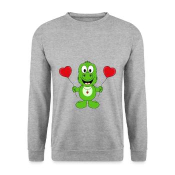 DINO - DINOSAURIER - LIEBE - TIER - KIND - BABY - Unisex Pullover - Weißgrau meliert - Vorne - Alina (178cm) & Michal (187cm)