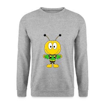 BIENE - KLEE - KLEEBLÄTTER - TIER - KIND - BABY - Unisex Pullover - Weißgrau meliert - Vorne - Alina (178cm) & Michal (187cm)