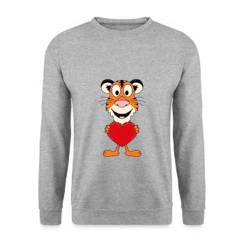 TIGER - TIER - LIEBE - LOVE - KIND - BABY - Unisex Pullover - Weißgrau meliert - Vorne - Alina (178cm) & Michal (187cm)