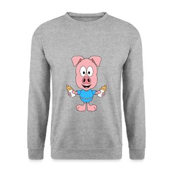 SCHWEIN - FLÄSCHCHEN - BABY - NACHWUCHS - TIERISCH - Unisex Pullover - Weißgrau meliert - Vorne - Alina (178cm) & Michal (187cm)