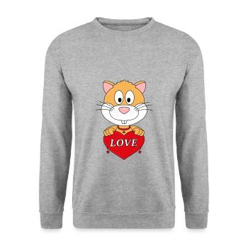 HAMSTER - LIEBE - LOVE - TIER - KIND - BABY - Unisex Pullover - Weißgrau meliert - Vorne - Alina (178cm) & Michal (187cm)
