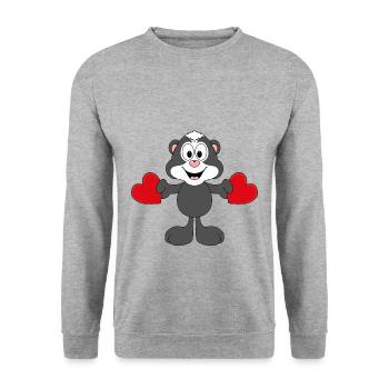 STINKTIER - HERZEN - LIEBE - LOVE - TIER - KINDER - Unisex Pullover - Weißgrau meliert - Vorne - Alina (178cm) & Michal (187cm)