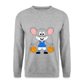 BASKETBALL - MAUS - SPORT - TIER - KIND - BABY - Unisex Pullover - Weißgrau meliert - Vorne - Alina (178cm) & Michal (187cm)