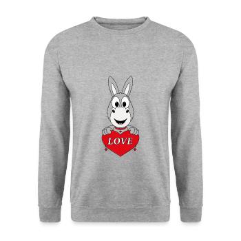 ESEL - HERZ - LIEBE - LOVE - TIER - KIND - BABY - Unisex Pullover - Weißgrau meliert - Vorne - Alina (178cm) & Michal (187cm)