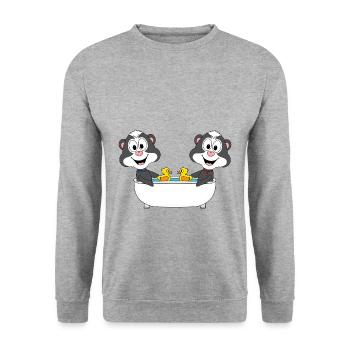 STINKTIERE - BADEWANNE - TIERE - KINDER - BABY - Unisex Pullover - Weißgrau meliert - Vorne - Alina (178cm) & Michal (187cm)