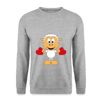SCHAF - LIEBE - HERZEN - TIER - KIND - BABY - Unisex Pullover - Weißgrau meliert - Vorne - Alina (178cm) & Michal (187cm)