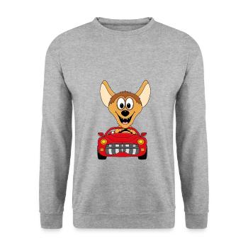 HYÄNE - AUTO - TIER - KIND - BABY - Unisex Pullover - Weißgrau meliert - Vorne - Alina (178cm) & Michal (187cm)