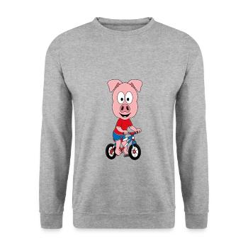 FAHRRAD - SCHWEIN - TIER - KIND - BABY - Unisex Pullover - Weißgrau meliert - Vorne - Alina (178cm) & Michal (187cm)