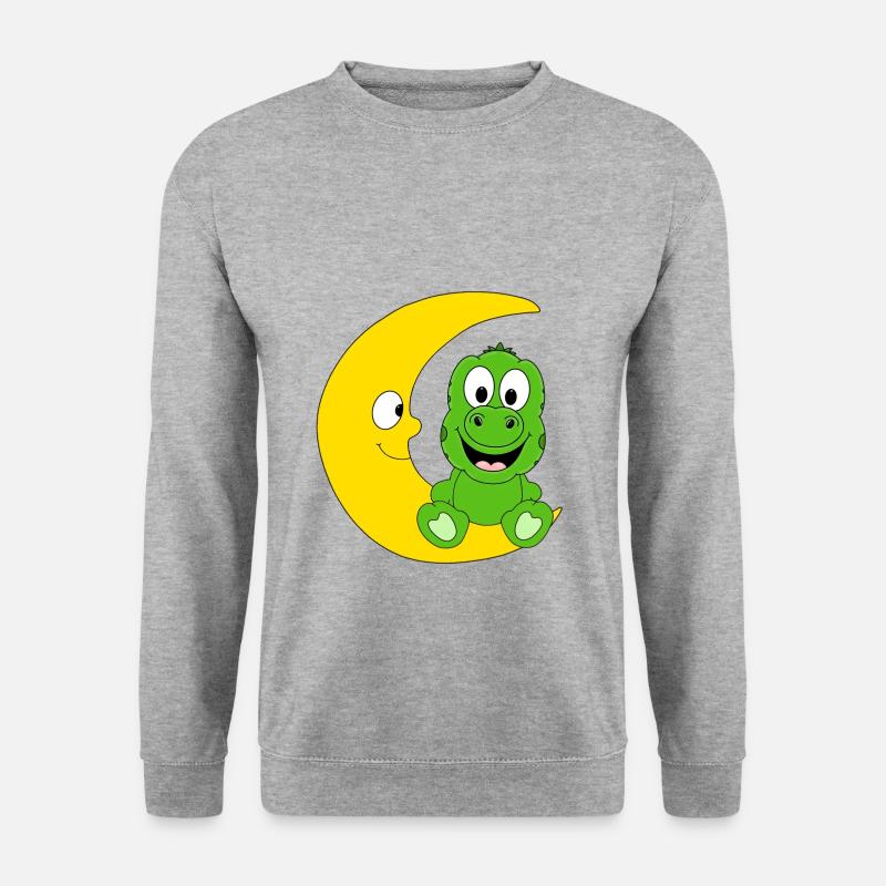 DINO - DINOSAURIER - GECKO - ECHSE - MOND - Unisex Pullover - Weißgrau meliert