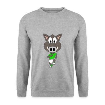 WILDSCHWEIN - JOGGEN - SPORT - TIER - KIND - BABY - Unisex Pullover - Weißgrau meliert - Vorne - Alina (178cm) & Michal (187cm)