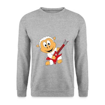 GITARRE - GITARRIST - MUSIK - SCHAF - TIER - BABY - Unisex Pullover - Weißgrau meliert - Vorne - Alina (178cm) & Michal (187cm)
