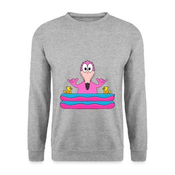 FLAMINGO - PLANSCHBECKEN - SOMMER - BADEN - SHAKA - Unisex Pullover - Weißgrau meliert - Vorne - Alina (178cm) & Michal (187cm)