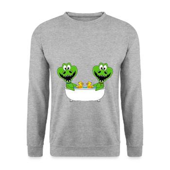 KROKODILE - BADEWANNE - BADEN - TIERE - KINDER - Unisex Pullover - Weißgrau meliert - Vorne - Alina (178cm) & Michal (187cm)