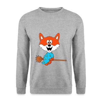 FUCHS - HEXENBESEN - HEXE - TIER - KIND - BABY - Unisex Pullover - Weißgrau meliert - Vorne - Alina (178cm) & Michal (187cm)