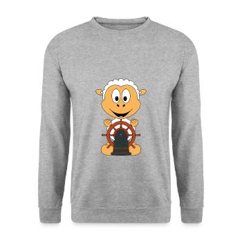 BOOT - SCHIFF - KAPITÄN - SCHAF - SEEMANN - MEER - Unisex Pullover - Weißgrau meliert - Vorne - Alina (178cm) & Michal (187cm)