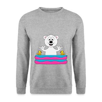 EISBÄR - POOL - PLANSCHBECKEN - SOMMER - TIERISCH - Unisex Pullover - Weißgrau meliert - Vorne - Alina (178cm) & Michal (187cm)