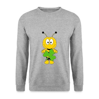 BIENE - KLEE - KLEEBLATT - TIER - KIND - BABY - Unisex Pullover - Weißgrau meliert - Vorne - Alina (178cm) & Michal (187cm)