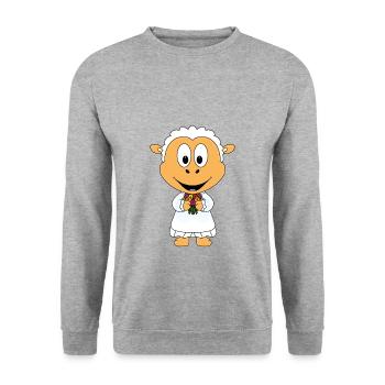 SCHAF - BRAUT - HOCHZEIT - HEIRATEN - TIER - LIEBE - Unisex Pullover - Weißgrau meliert - Vorne - Alina (178cm) & Michal (187cm)