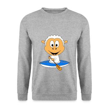 SCHAF - KANU - KAJAK - WASSERSPORT - BOOT - SCHIFF - Unisex Pullover - Weißgrau meliert - Vorne - Alina (178cm) & Michal (187cm)