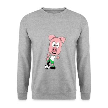 SCHWEIN - FUßBALL - SPORT - TIER - KIND - BABY - Unisex Pullover - Weißgrau meliert - Vorne - Alina (178cm) & Michal (187cm)