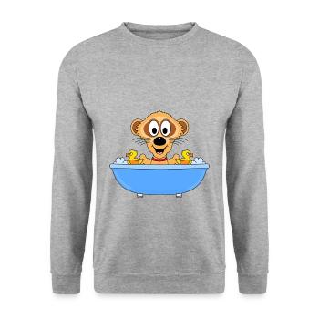 ERDMÄNNCHEN - BADEWANNE - BADEENTEN - BADEN - Unisex Pullover - Weißgrau meliert - Vorne - Alina (178cm) & Michal (187cm)