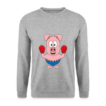 BOXER - SCHWEIN - BOXEN - KAMPFSPORT - TIER - Unisex Pullover - Weißgrau meliert - Vorne - Alina (178cm) & Michal (187cm)