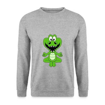 KROKODIL - YOGA - PILATES - TIER - TIERISCH - Unisex Pullover - Weißgrau meliert - Vorne - Alina (178cm) & Michal (187cm)