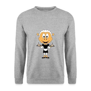 SCHAF - KELLNERIN - GASTRONOMIE - KAFFEE - TEE - Unisex Pullover - Weißgrau meliert - Vorne - Alina (178cm) & Michal (187cm)