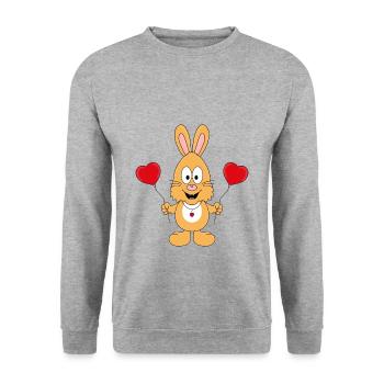 HASE - LUFTBALLONS - HERZEN - LIEBE - LOVE - Unisex Pullover - Weißgrau meliert - Vorne - Alina (178cm) & Michal (187cm)