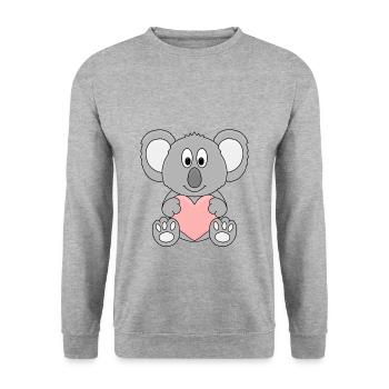 KOALA - HERZ - LIEBE - LOVE - TIER - KIND - BABY - Unisex Pullover - Weißgrau meliert - Vorne - Alina (178cm) & Michal (187cm)