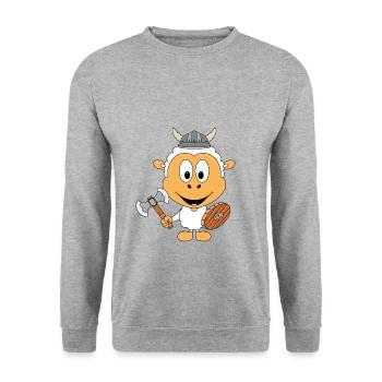SCHAF - WIKINGER - SEEMANN - MEER - TIER - Unisex Pullover - Weißgrau meliert - Vorne - Alina (178cm) & Michal (187cm)