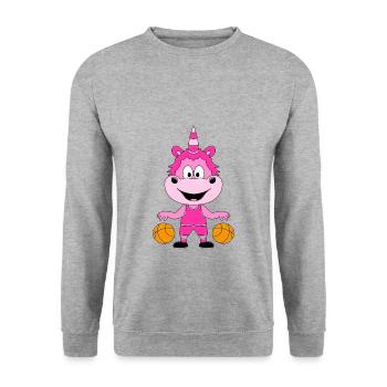 BASKETBALL - EINHORN - SPORT - TIER - KIND - BABY - Unisex Pullover - Weißgrau meliert - Vorne - Alina (178cm) & Michal (187cm)