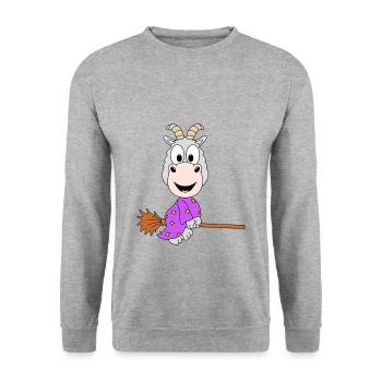 ZIEGE - HEXE - HEXENBESEN - TIER - KIND - BABY - Unisex Pullover - Weißgrau meliert - Vorne - Alina (178cm) & Michal (187cm)