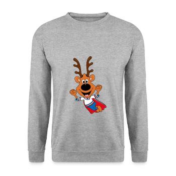 REH - SUPERHELD - TIER - TIERISCH - KIND - BABY - Unisex Pullover - Weißgrau meliert - Vorne - Alina (178cm) & Michal (187cm)