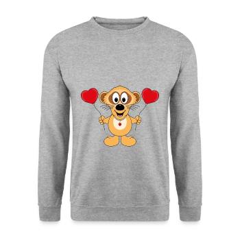 ERDMÄNNCHEN - LIEBE - LOVE - TIER - TIERISCH - Unisex Pullover - Weißgrau meliert - Vorne - Alina (178cm) & Michal (187cm)