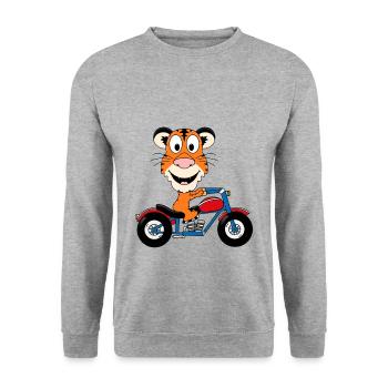 TIGER - MOTORRAD - BIKER - MOTORRADFAHRER - TIER - Unisex Pullover - Weißgrau meliert - Vorne - Alina (178cm) & Michal (187cm)