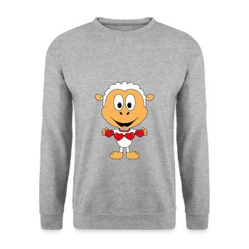 SCHAF - HERZEN - LIEBE - LOVE - TIER - TIERISCH - Unisex Pullover - Weißgrau meliert - Vorne - Alina (178cm) & Michal (187cm)