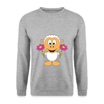 BLUMEN - BLÜMCHEN - SCHAF - TIER - TIERISCH - LOVE - Unisex Pullover - Weißgrau meliert - Vorne - Alina (178cm) & Michal (187cm)