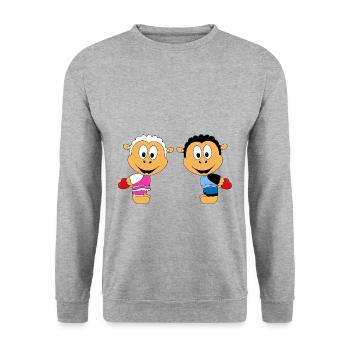 SCHAFE - LIEBE - TIERE - TIERISCH - VERLIEBT - Unisex Pullover - Weißgrau meliert - Vorne - Alina (178cm) & Michal (187cm)