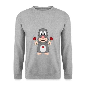 MAULWURF - BLUMEN - TIER - LIEBE - LOVE - Unisex Pullover - Weißgrau meliert - Vorne - Alina (178cm) & Michal (187cm)