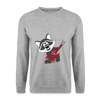 WASCHBÄR - GITARRIST - GITARRE - MUSIKER - TIER - Unisex Pullover - Weißgrau meliert - Vorne - Alina (178cm) & Michal (187cm)
