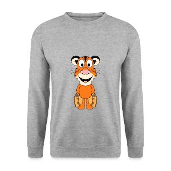 TIGER - REISE - KOFFER - URLAUB - FERIEN - TIER - Unisex Pullover - Weißgrau meliert - Vorne - Alina (178cm) & Michal (187cm)
