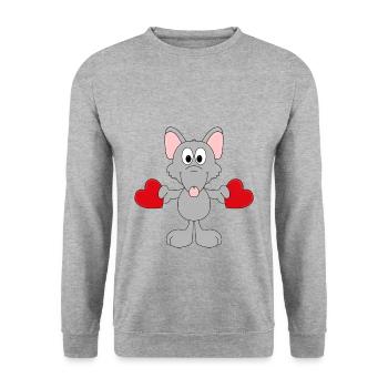 RATTE - HERZEN - LIEBE - TIERLIEB - TIERISCH - Unisex Pullover - Weißgrau meliert - Vorne - Alina (178cm) & Michal (187cm)